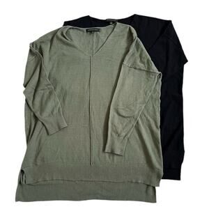 DownEast Bundle of Two V-Neck Sweaters Army Green and Black both Size Large
